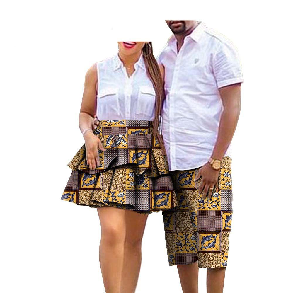 African Print Batik Cotton Couple Suit Ladies Skirt Men's Shorts - Cruish Home