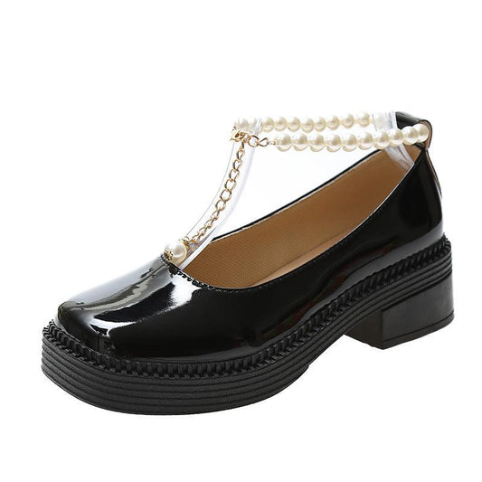 Pearl Chain Mary Jane Platform Fashion Single Shoes Women - Cruish Home