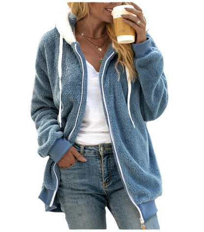 New Autumn And Winter Loose Plush Zipper Hooded Jacket Women - Cruish Home