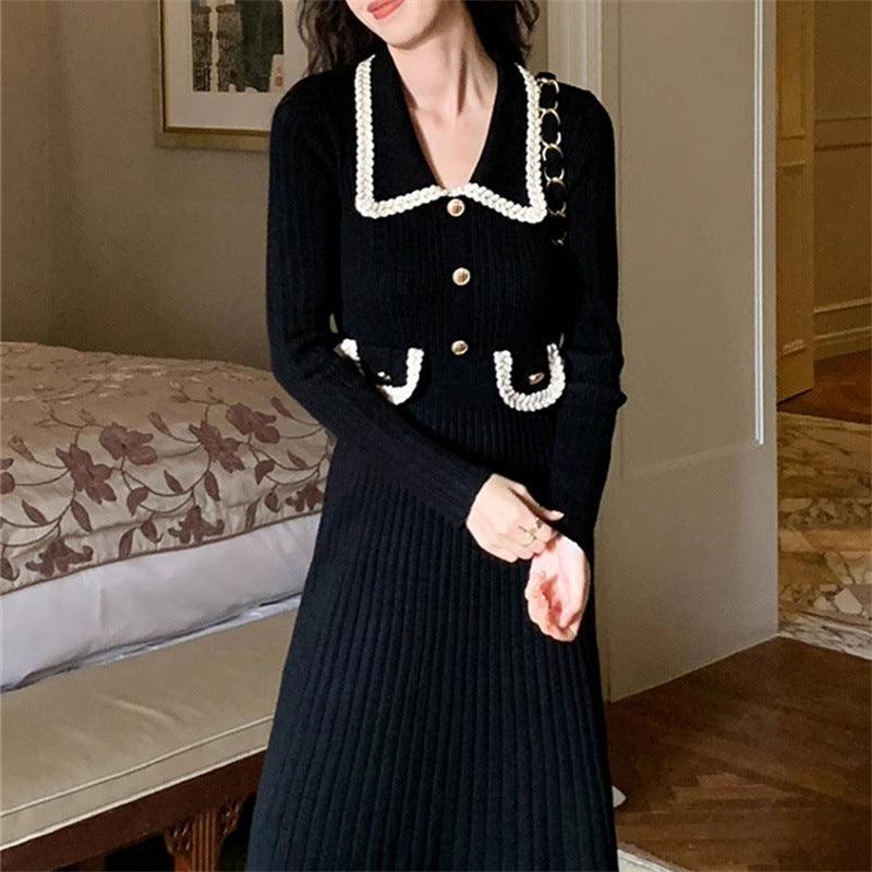 Lapel Slimming Knitted Women's Base Dress - Cruish Home