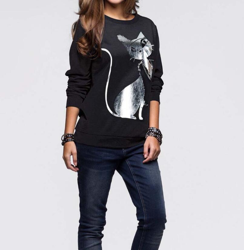 Fashion Women Cotton Cat Long Sleeve Loose Hoodie Sweatshirt - Cruish Home