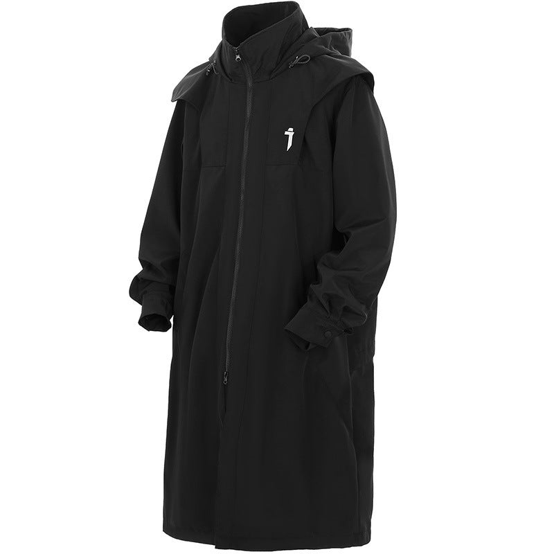 Mechanical Style Double Zipper Long Trench Coat Men's Loose Casual Hooded Coat