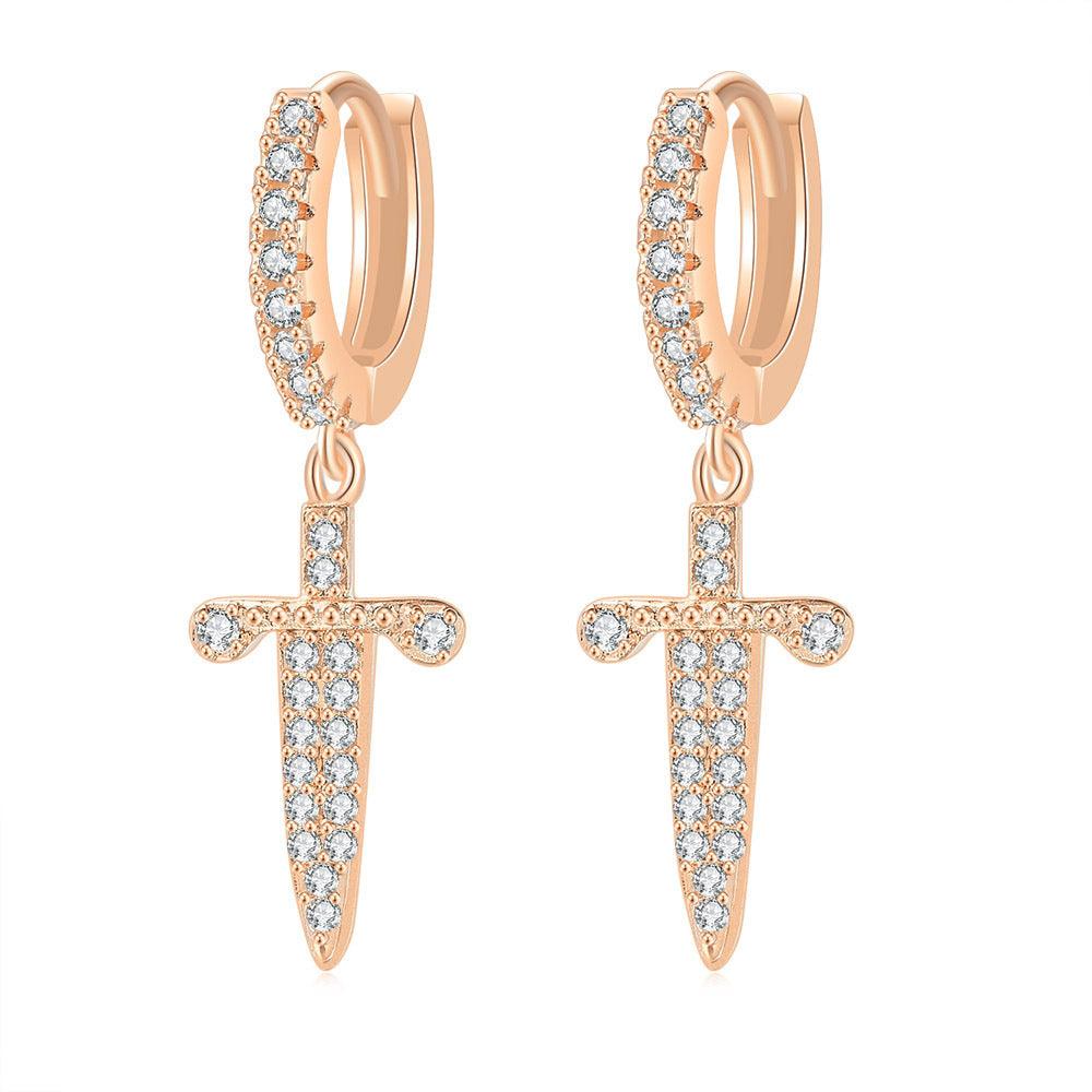 Cross Earrings Copper Micro Inlaid Zircon Earrings - Cruish Home