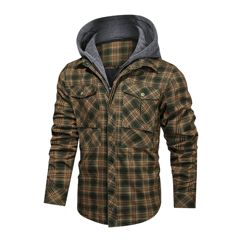 Men Long-sleeved Plaid Jacket Regular Fit Fleece Detachable Hoodies Jackets - Cruish Home