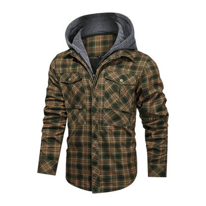 Men Long-sleeved Plaid Jacket Regular Fit Fleece Detachable Hoodies Jackets - Cruish Home