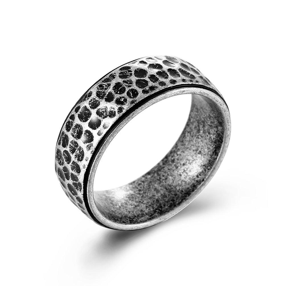 Handmade Beating Pattern Moon Pit Titanium Steel Ring - Cruish Home