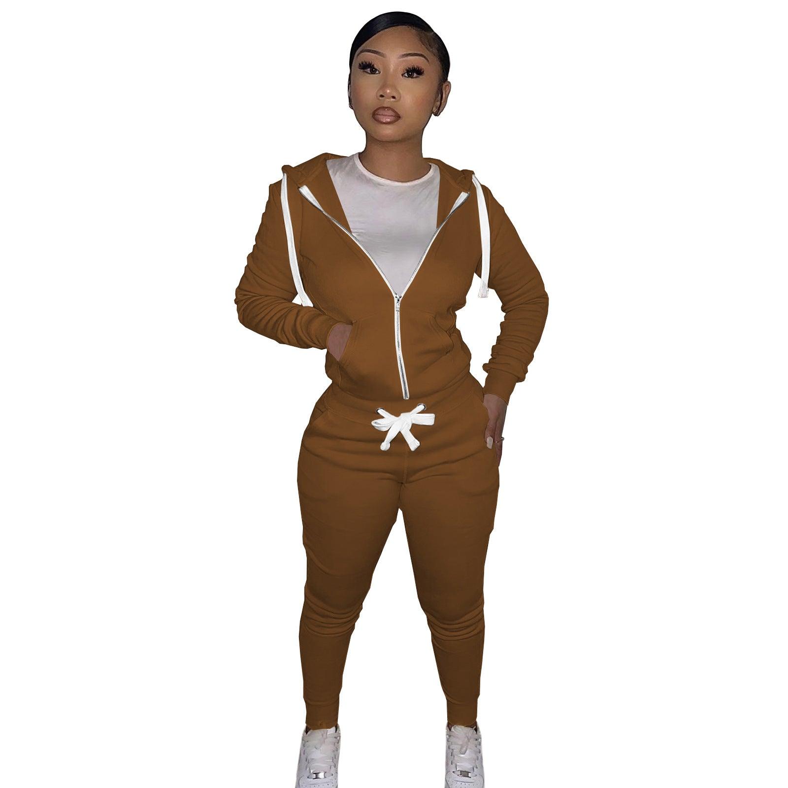 Autumn Winter Women's Cotton Hoodie Tight Two-piece Suit - Cruish Home