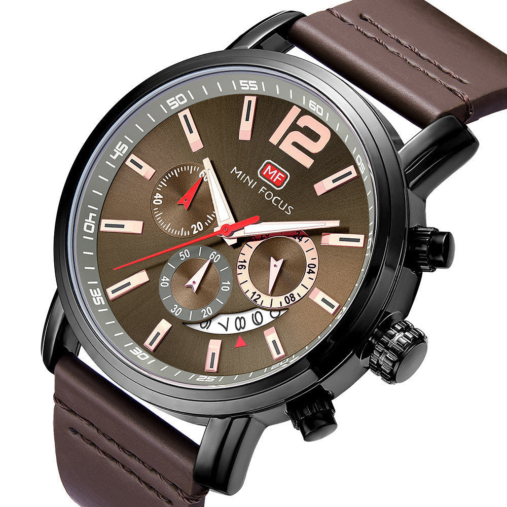 Fashion Casual Three-pin Men's Leather QuartzWatch