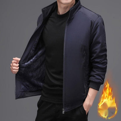 Men's Fleece-lined Solid Color Autumn Stand Collar Jacket Business Casual Jacket - Cruish Home