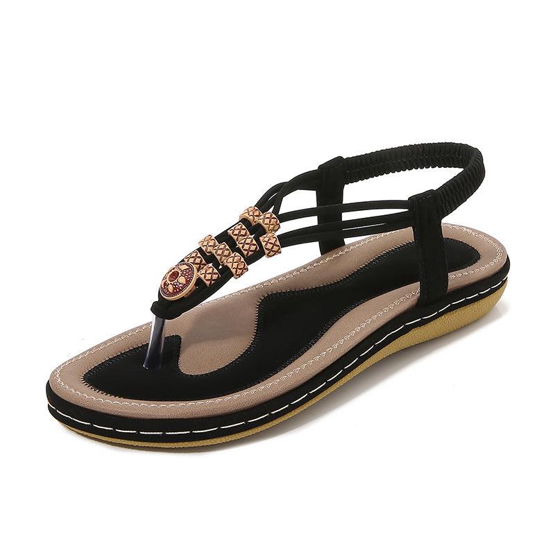 Bohemian Wooden Bead Woven Plus Size Flat Shoes - Cruish Home