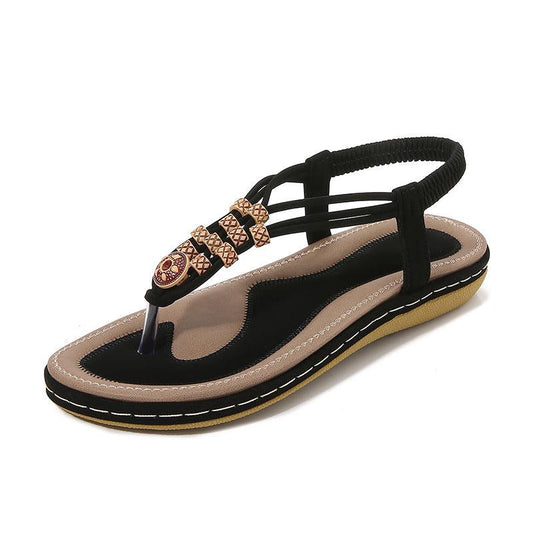 Bohemian Wooden Bead Woven Plus Size Flat Shoes - Cruish Home