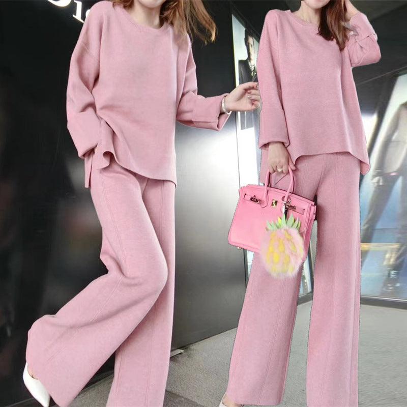 Fashionable Western Style Age-reducing And Thin, Knitted Two-piece Wide-leg Pants Suit Women - Cruish Home