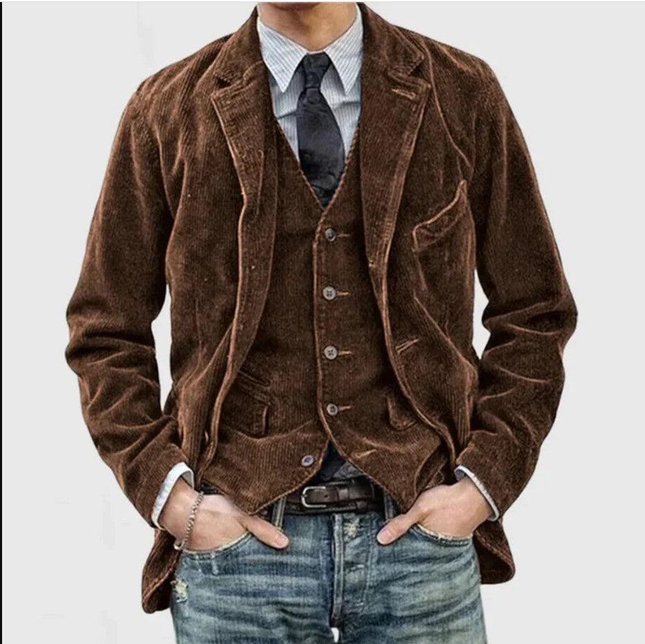 Corduroy Jacket Winter Solid Color Casual Blazer Fashion Warm Men Coat - Cruish Home