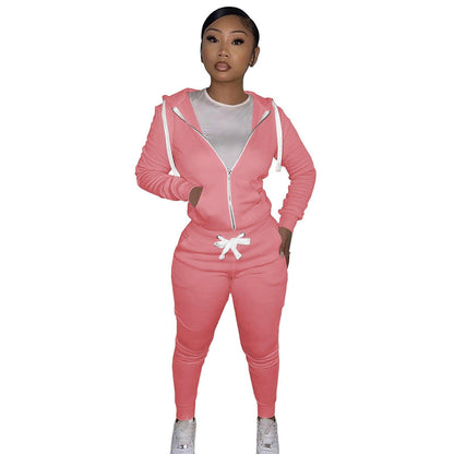 Autumn Winter Women's Cotton Hoodie Tight Two-piece Suit - Cruish Home