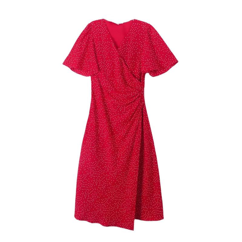 Retro Sexy V-neck Mid-length Red Polka Dot Dress - Cruish Home