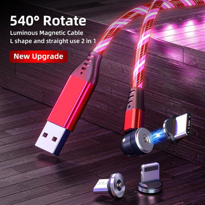 540 Rotate Luminous Magnetic Cable 3A Fast Charging Mobile Phone Charge Cable For LED Micro USB Type C For I Phone Cable - Cruish Home