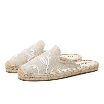 Straw flat embroidered sandals and slippers - Cruish Home