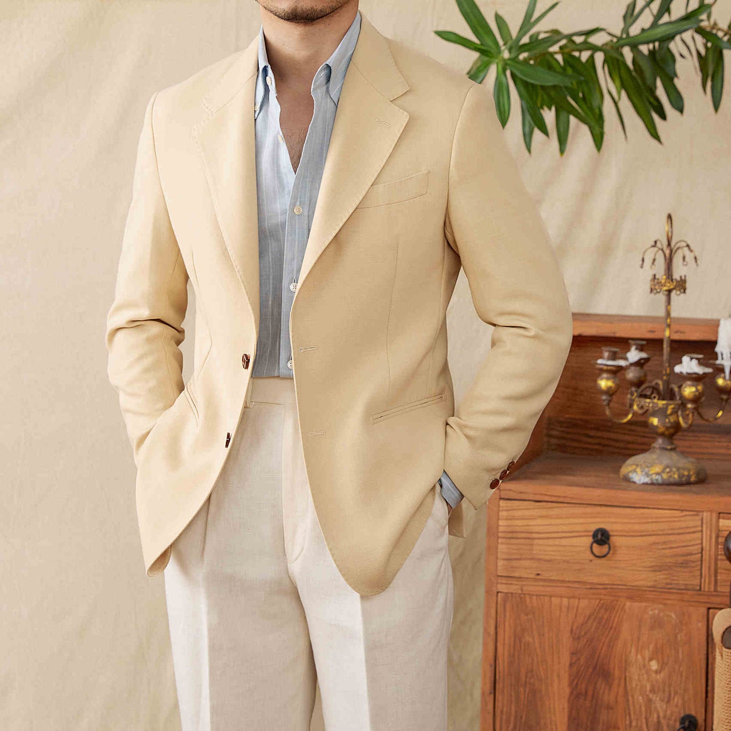 Casual Suit Natural Linen Half Lining Thin Breathable Jacket