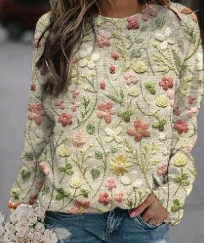 Printed Loose Round Neck Sweater For Women - Cruish Home