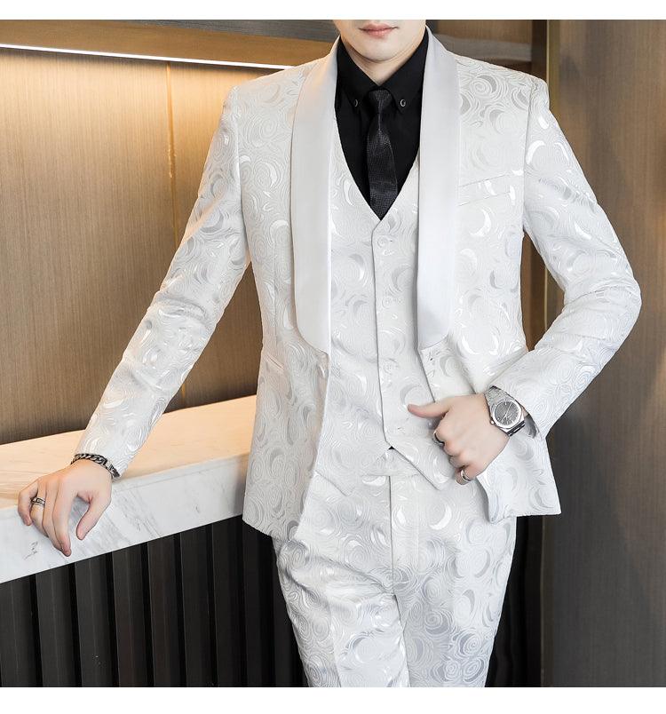 Wedding Embossed Dress Suit Three-piece Suit For Men - Cruish Home