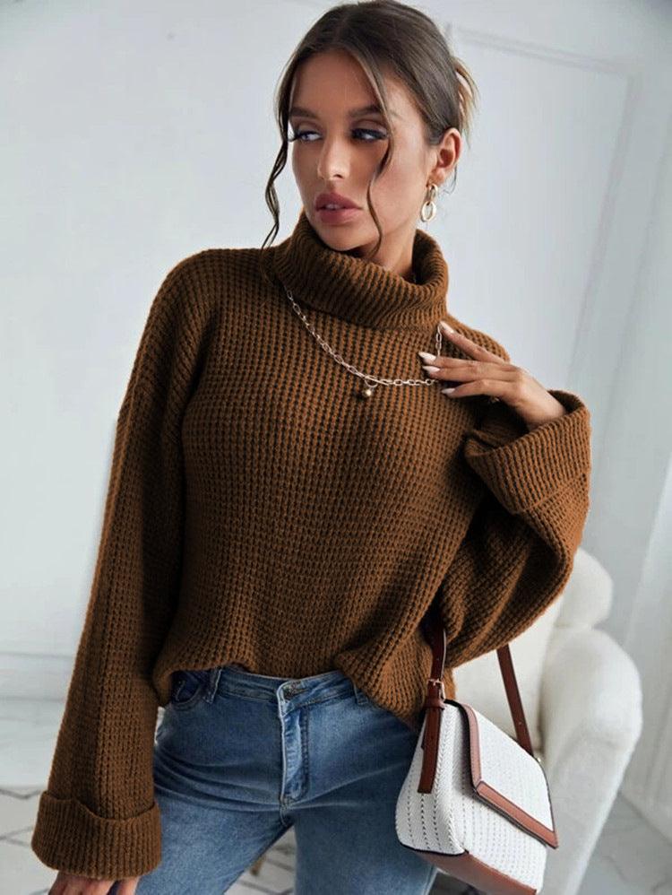 New Style High Collar Solid Color Slim Knit Sweater For Women - Cruish Home