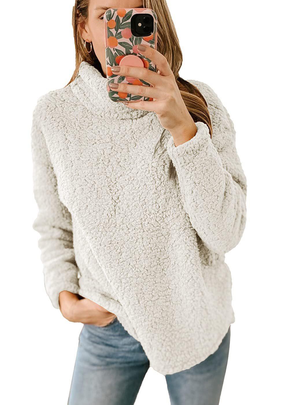 Women's Clothing New Furry Turtleneck Solid Color Hoodie Plush Top Women - Cruish Home