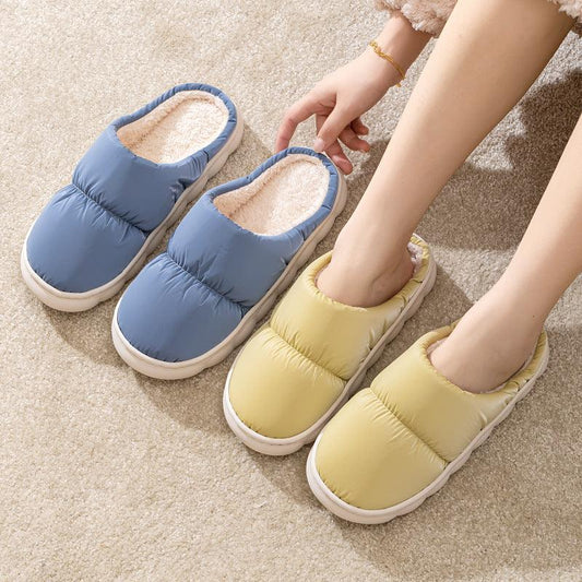 New Down Cotton Slippers Women Couple Winter Fashion Indoor Thick-soled Non-slip House Shoes Warm Floor Plush Slippers For Men - Cruish Home