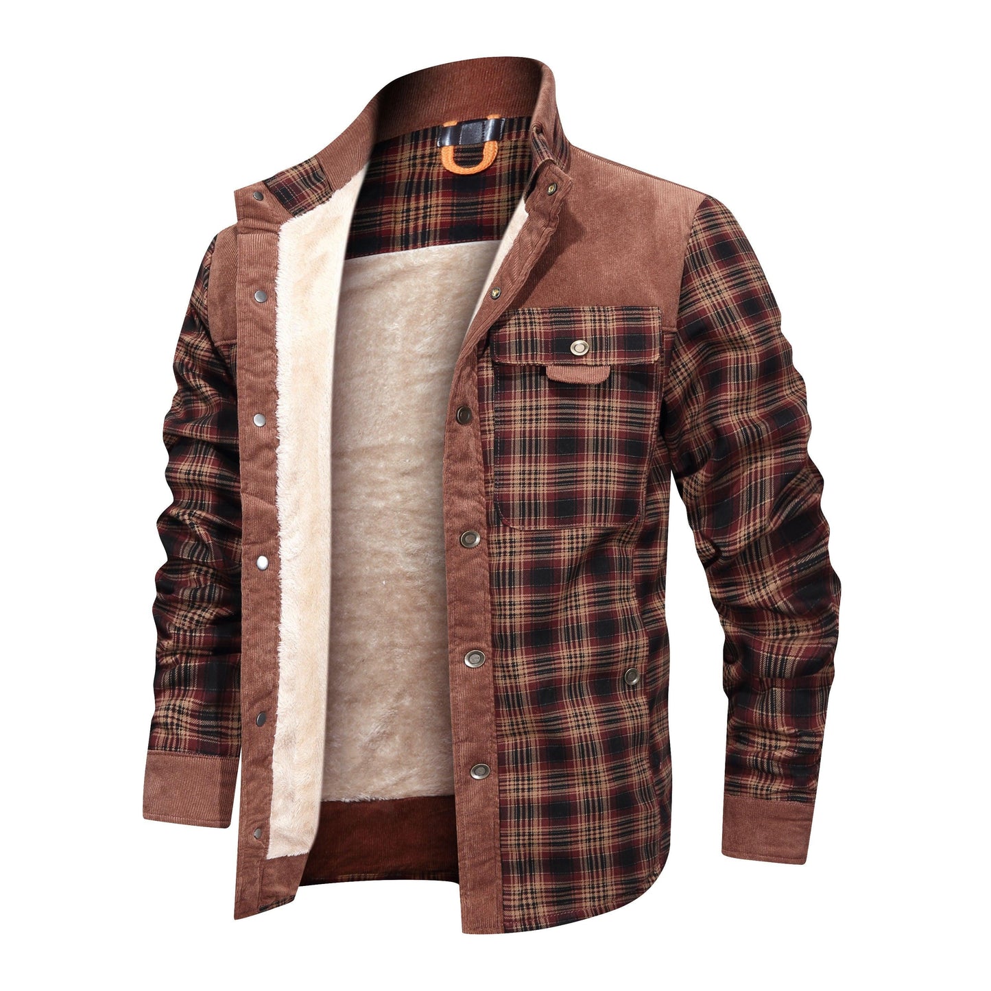 Thickened Shirt Jacket With Classic Plaid Fuzzy Fleece Lining Inside Design - Cruish Home