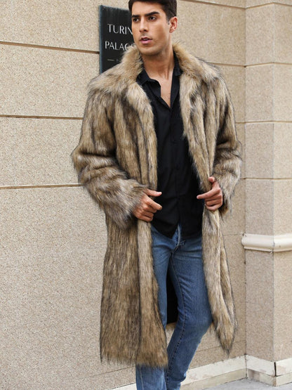 Yellow Lapel Imitation Fox Fur Men's Long Coat - Cruish Home