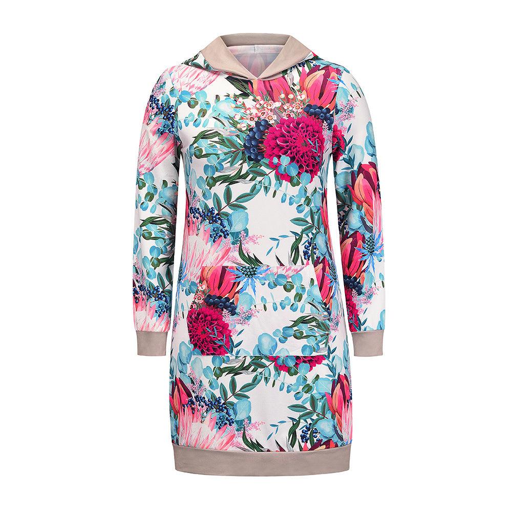 New Style Loose Long-sleeved Hooded Print Contrast Dress - Cruish Home