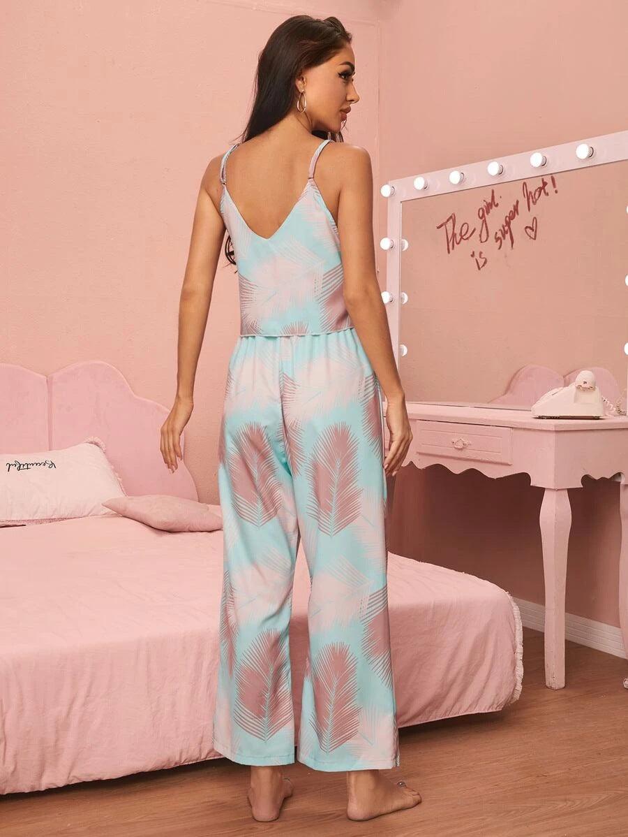 V-neck Sling Print Comfortable Pajama Set - Cruish Home