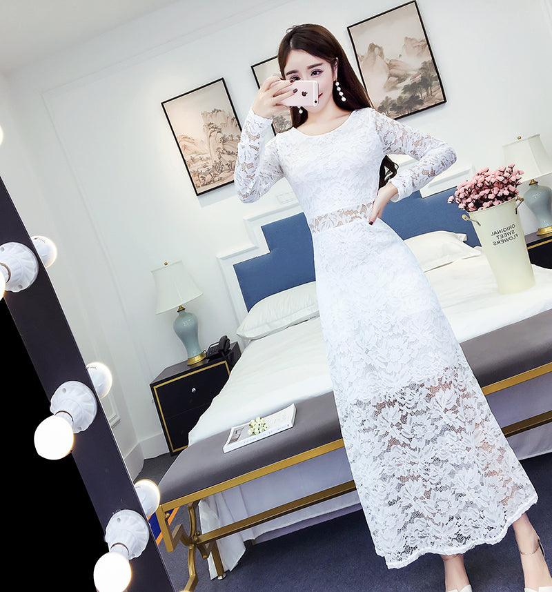 Temperament Slim Slim Sexy Long-sleeved Lace Dress - Cruish Home