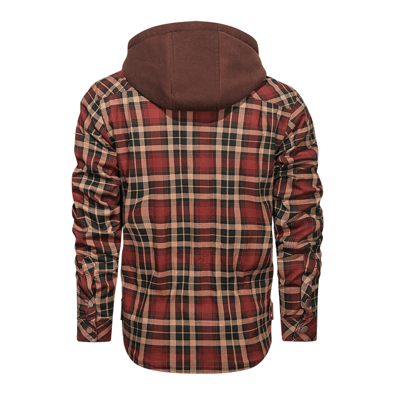 Men Long-sleeved Plaid Jacket Regular Fit Fleece Detachable Hoodies Jackets - Cruish Home