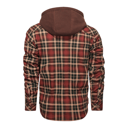 Men Long-sleeved Plaid Jacket Regular Fit Fleece Detachable Hoodies Jackets - Cruish Home