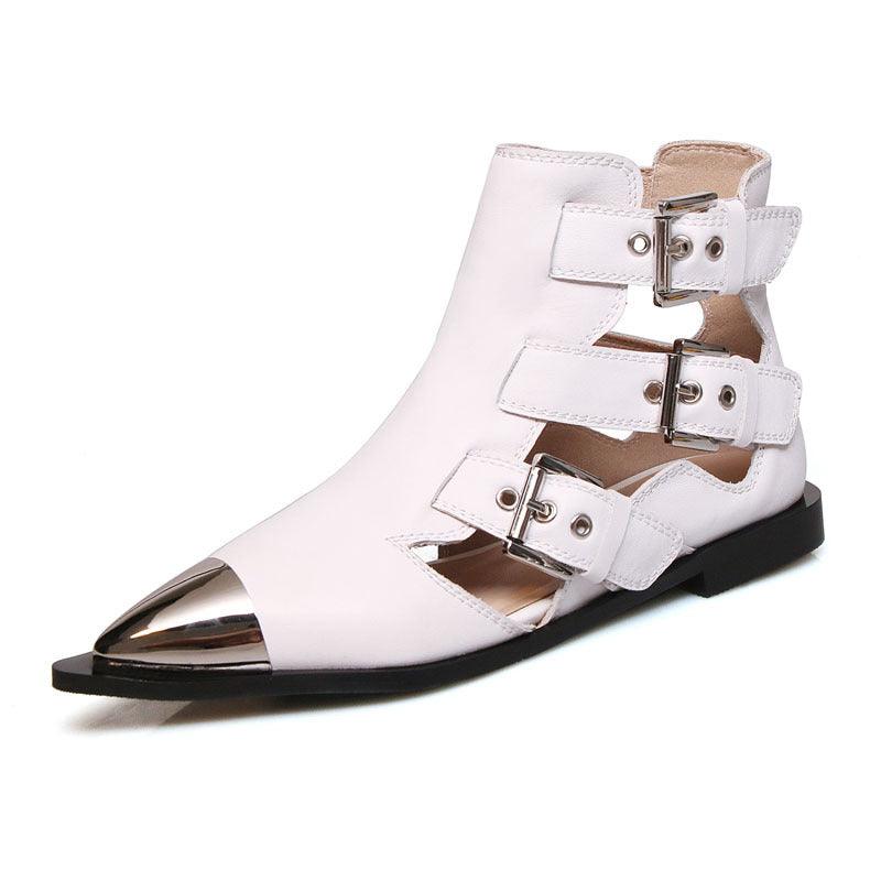 Fine Pointed Toe Low Heel Full Leather Rivet Sandals Inside And Outside - Cruish Home