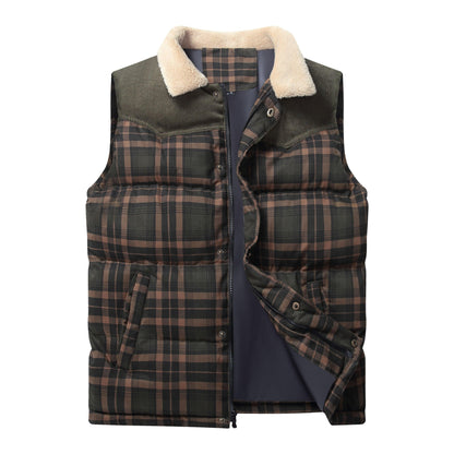 Men Neck Collar Warm Plaid Vest - Cruish Home