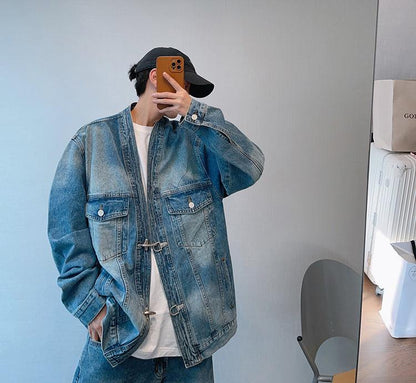 Washed Blue Heavy Robe Denim Jacket - Cruish Home