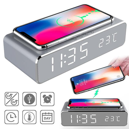 LED Electric Alarm Clock With Wireless Charger Desktop Digital Despertador Thermometer Clock HD Mirror Clock Watch Table Decor - Cruish Home