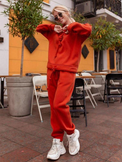 Beautiful Fashion Solid Color Hooded Sweater Casual Two-piece Suit - Cruish Home