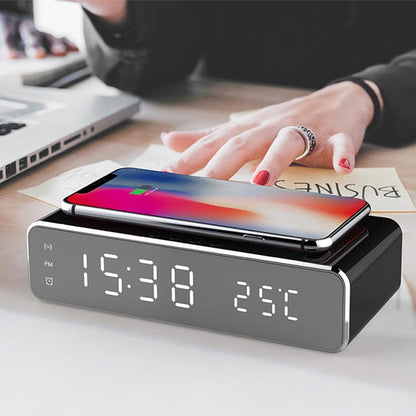 LED Electric Alarm Clock With Wireless Charger Desktop Digital Despertador Thermometer Clock HD Mirror Clock Watch Table Decor - Cruish Home