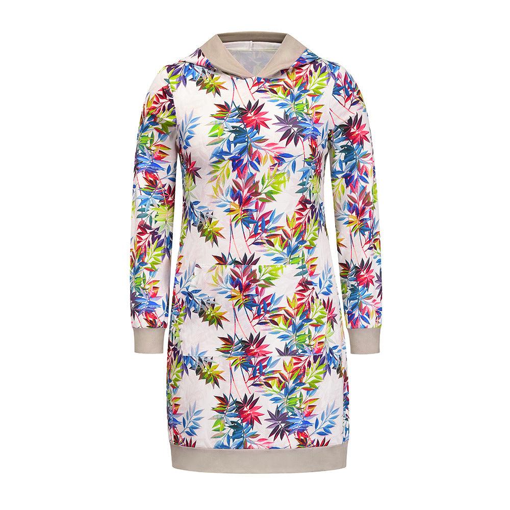 New Style Loose Long-sleeved Hooded Print Contrast Dress - Cruish Home