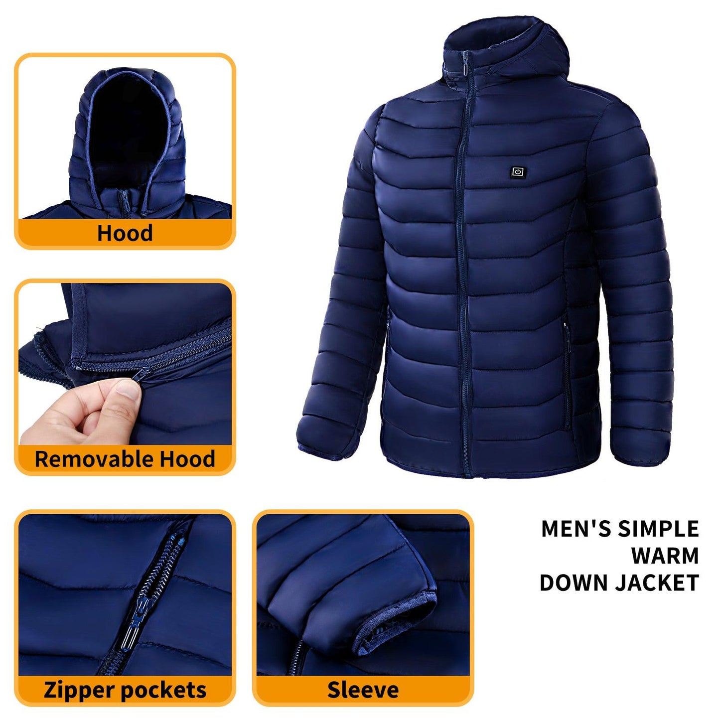 Men Heated Puffer Jacket Electric Heating Coat Insulated Hood Windbreaker - Cruish Home