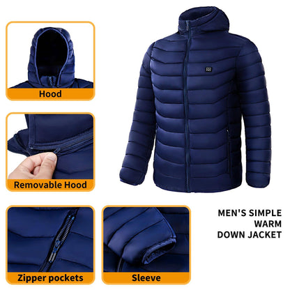 Men Heated Puffer Jacket Electric Heating Coat Insulated Hood Windbreaker - Cruish Home