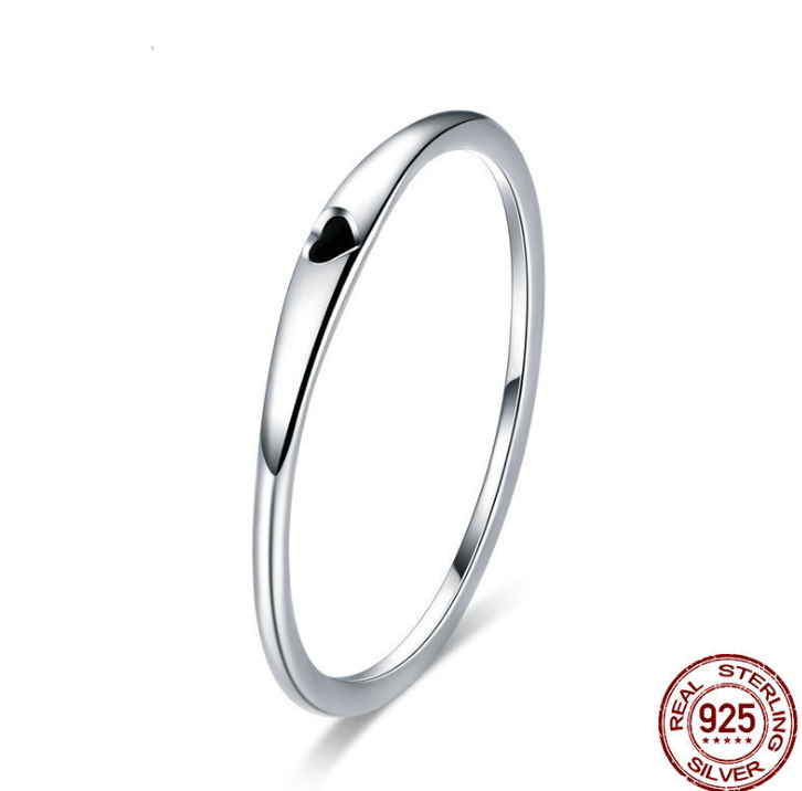 925 Sterling Silver Round Circle Pure Finger Ring Simple Heart Engrave Rings - Cruish Home