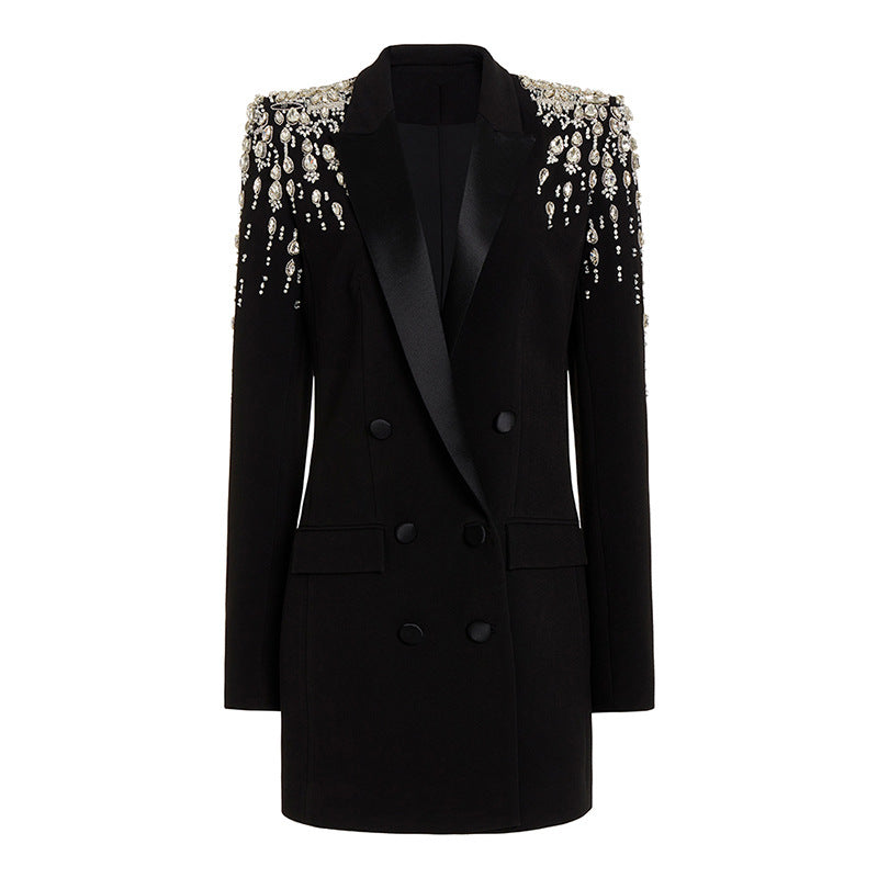 Handmade Gorgeous Heavy Industry Beads Diamond Slim-fit Long Blazer