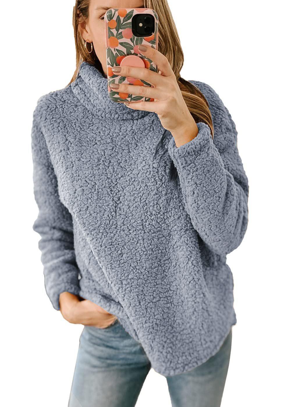 Women's Clothing New Furry Turtleneck Solid Color Hoodie Plush Top Women - Cruish Home