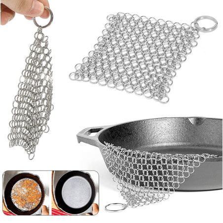 Silver Stainless Steel Cast Iron Cleaner Chainmail Scrubber Home Cookware Clean For Skillets Grill Pans - Cruish Home