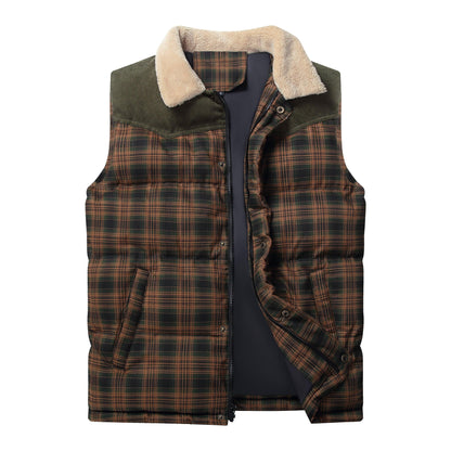 Men Neck Collar Warm Plaid Vest - Cruish Home