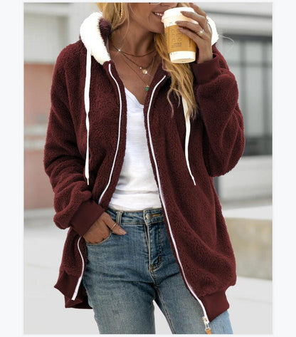 New Autumn And Winter Loose Plush Zipper Hooded Jacket Women - Cruish Home