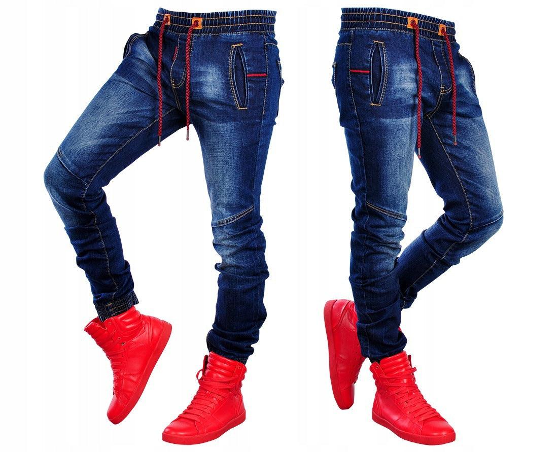 Men's jeans new elastic elastic waist casual blue trousers - Cruish Home